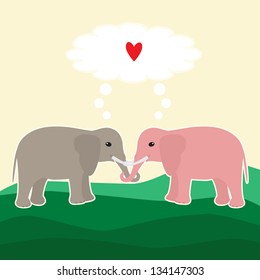 Vector card with elephant couple in love