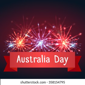 Vector card with fireworks and congratulations on Australia Day
