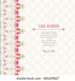 Vector card with floral border. Delicate ornament. Place for your text. 