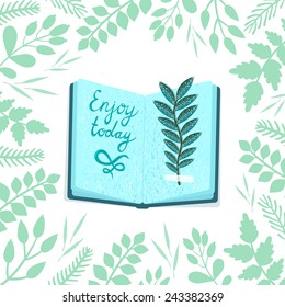 Vector Card With Floral Frame, Book, Branch And Inspirational Text 