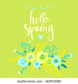 Vector card  with floral ornament background. Hello spring card
