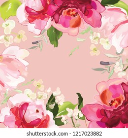 Vector card with floral pattern in watercolor style. Vintage handmade illustration.