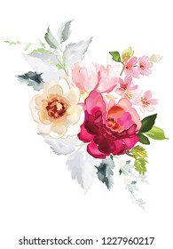 Vector card with floral pattern in watercolor style. Vintage handmade illustration.
