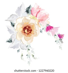 Vector card with floral pattern in watercolor style. Vintage handmade illustration.