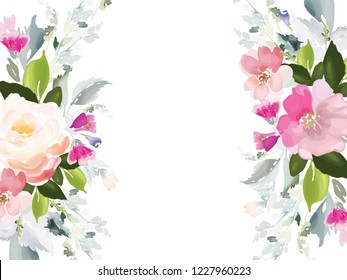 Vector card with floral pattern in watercolor style. Vintage handmade illustration.