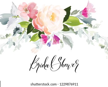Vector card with floral pattern in watercolor style. Vintage handmade illustration.