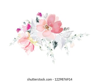Tarjeta vectorial con estampado floral en acuarela. Ilustración artesanal de época.