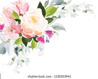 Vector card with floral pattern in watercolor style. Vintage handmade illustration.
