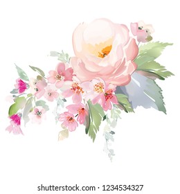 Vector card with floral pattern in watercolor style. Vintage handmade illustration.