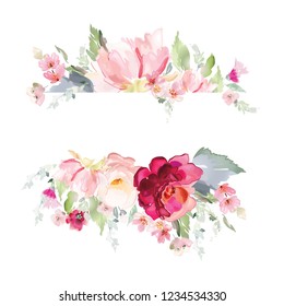 Vector card with floral pattern in watercolor style. Vintage handmade illustration.