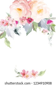 Vector card with floral pattern in watercolor style. Vintage handmade illustration.