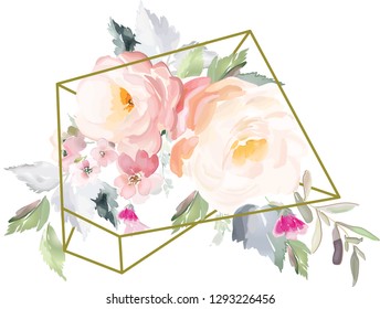 Vector card with floral pattern in watercolor style. Vintage handmade illustration.