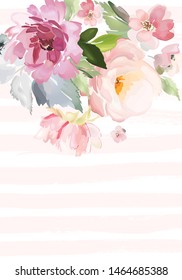 Vector card with floral pattern in watercolor style. Vintage handmade illustration.
