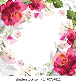 Vector card with floral pattern in watercolor style. Vintage handmade illustration.