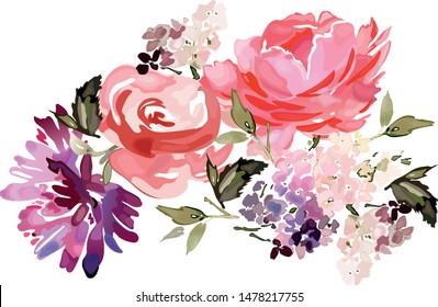Vector card with floral pattern in watercolor style. Vintage handmade illustration.