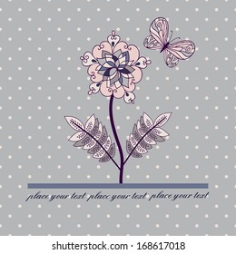 Vector card with flower and butterfly.