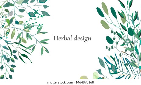Vector card with flowers,leaves. Botanic  Design for banner, wedding, poster, invitation, cover, placard, brochure, header.