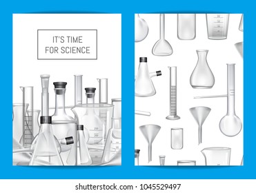 Vector card, flyer or brochure template for chemical lab or chemitry classes with glass tubes and place for text illustration