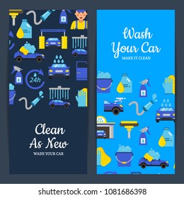 Vector card or flyer illustration with car wash flat icons