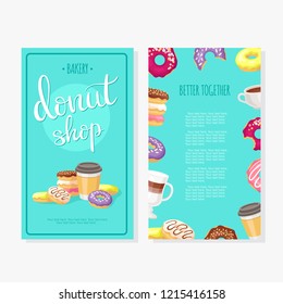 Vector card or flyer template for donut shop. Printed material for design brochures, flyers, banners, cards, and posters.