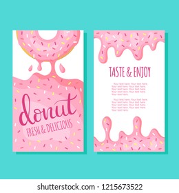 Vector card or flyer template for donut shop. Printed material for design brochures, flyers, banners, cards, and posters.