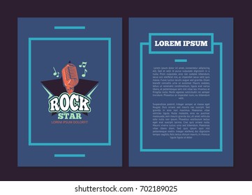 Vector card flyer template with karaoke club, audio record studio logo, badge with vintage microphone and star logo illustration