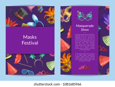Vector card or flyer templates set with masks and party