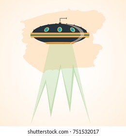 vector card with a flying saucer. the theme of the cosmos. It can be used for backgrounds, websites, brochures, postcards, etc.