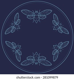 Vector  card with frame with bugs. Flat line art design