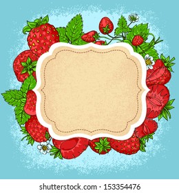 Vector card with frame and strawberry
