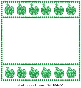 Vector card with fruits. Empty square form with ornamental apples and border with dots. Decorative frame. Series of Cards, Blanks and Forms.