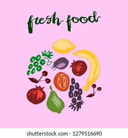 Vector card with fruits. Hand drawn and handwritten.