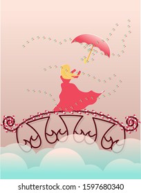 Vector card of girl on bridge