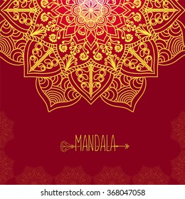 Vector card with glow mandala. Vector background. Ethnic decorative elements. Vintage Round Ornament Pattern. Perfect decorative element for greeting cards or any other kind of design.