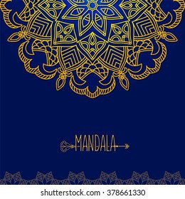 Vector card with glow mandala. Vector background. Ethnic decorative elements. Vintage Round Ornament Pattern. Perfect decorative element for greeting cards or any other kind of design.