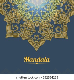 Vector card with glow mandala. Vintage Round Ornament Pattern. Islamic, Arabic, Indian, Ottoman Motifs, Kaleidoscope, Medallion, Yoga, Meditation.  Perfect decorative element for any kind of design.
