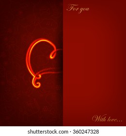 Vector card with glowing heart with sketch love symbols
