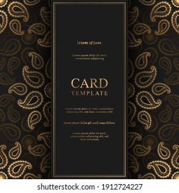 Vector card with gold ornamental mandala elements on dark background. luxury design for wedding invitation, greeting card, brochure, cover, wallpaper, flyer