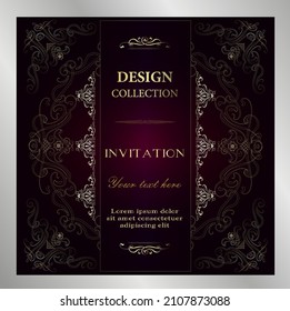 Vector card with gold vintage 
 ornamental mandala elements on dark background. luxury design for wedding invitation, greeting card, brochure, cover, wallpaper, flyer