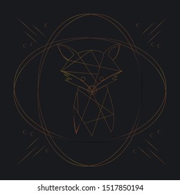 Vector card in golden colors with fox. Decorative ornament can be printed on the cover of books, notebooks, planners, as background or simple postcard