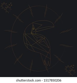 Vector card in golden colors with toucan. Decorative ornament can be printed on the cover of books, notebooks, planners, as background or simple postcard