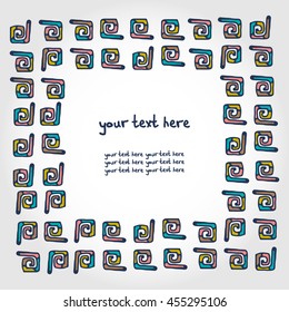 Vector card with graphic squiggles. There is a place for your text. Handmade. African Style. It can be used for packaging, invitations, holiday cards, etc.