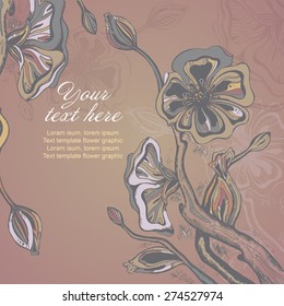 Vector card with graphic stylized cherry blossom and text