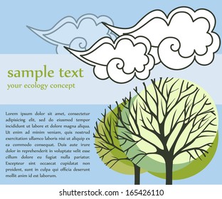 vector card with green trees for ecology concept