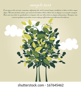 vector card with green trees for ecology concept