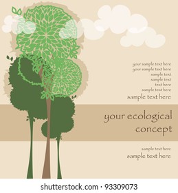 vector card with green trees for ecology concept
