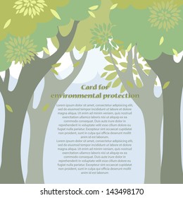 vector card with green trees for environmental protection concept