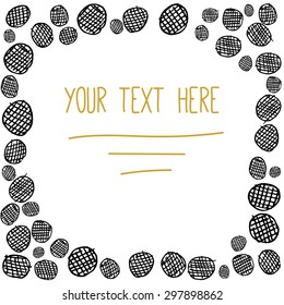 Vector card. Grid on circle doodle background. Linear illustration for print, web.