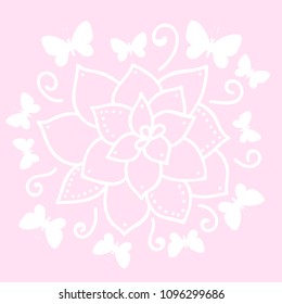 Vector card hand draw white flower isolated on pink background