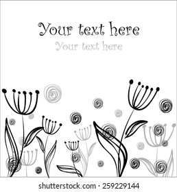 Vector card with hand drawing flowers and place for text